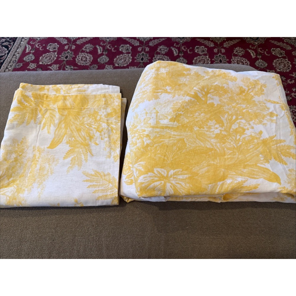 Pottery Barn Matine Toile Duvet Cover Yellow Queen & 4 Pillow Shams (TD)